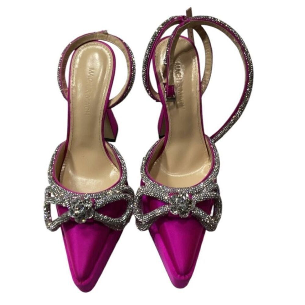 Mach & Mach  Double Bow Crystal Embellished Silk Satin‎ Platform Pumps Size 35.5